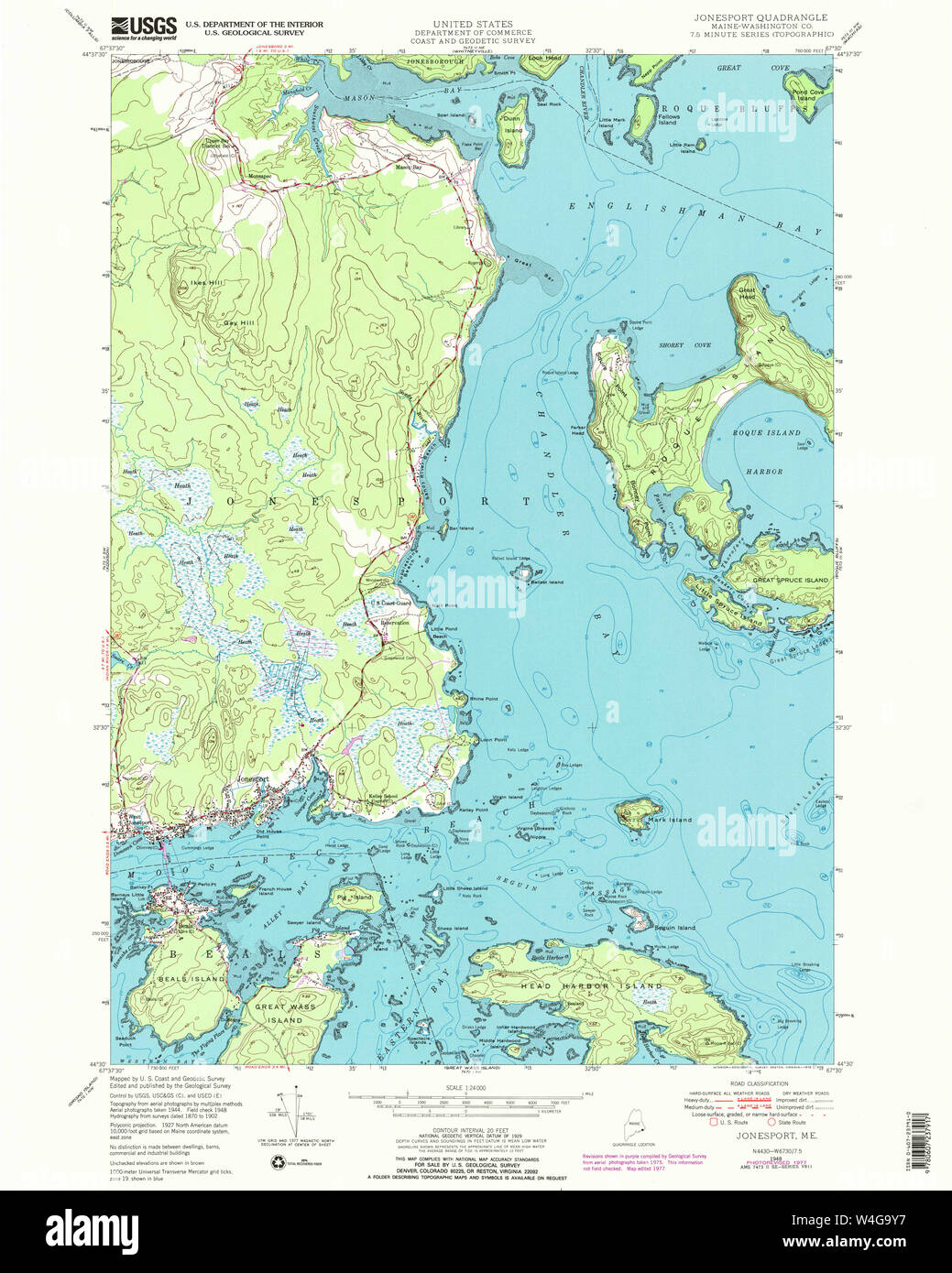 Maine USGS Historical Map Jonesport 105251 1948 24000 Restoration Stock Photo