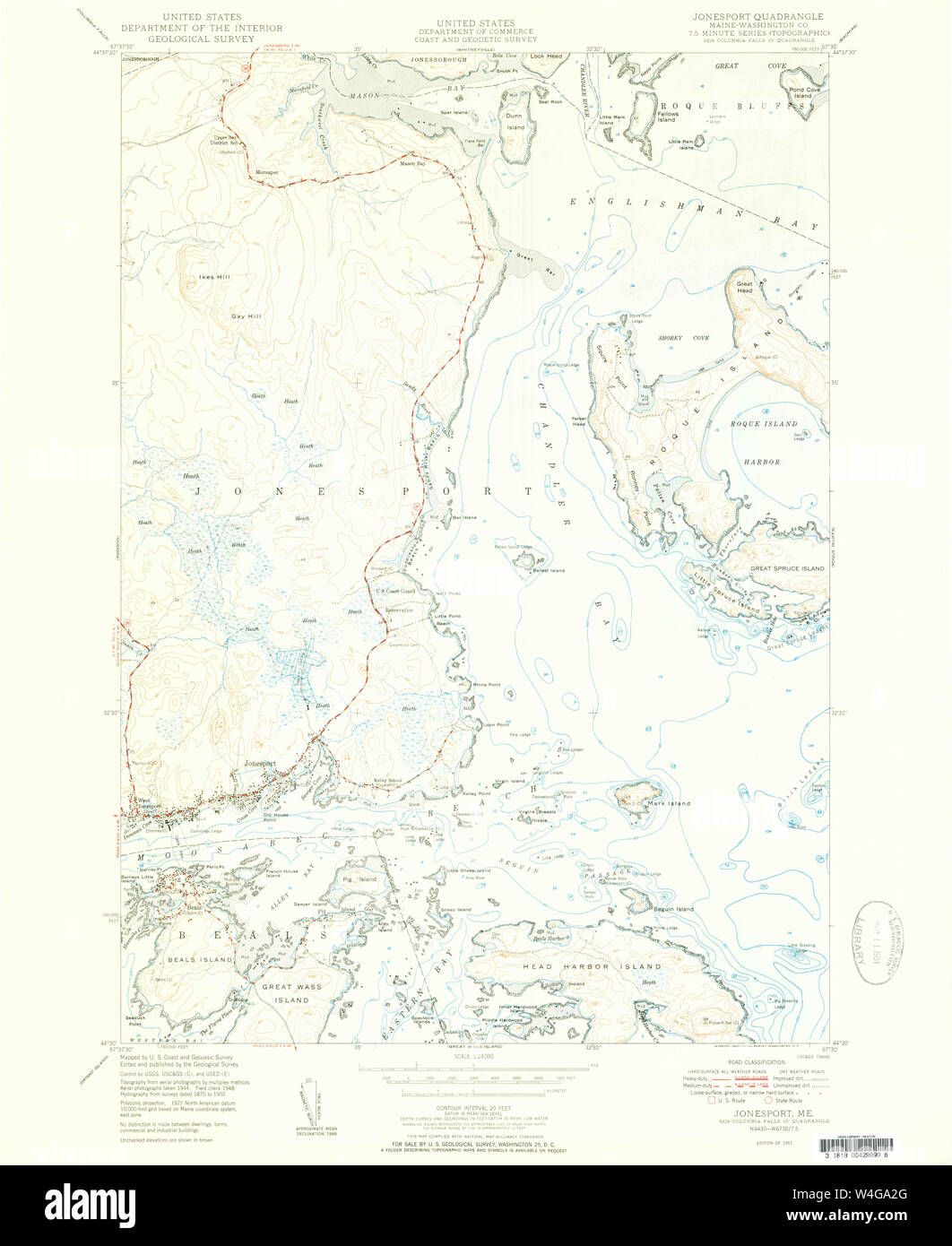 Maine USGS Historical Map Jonesport 460502 1951 24000 Restoration Stock Photo