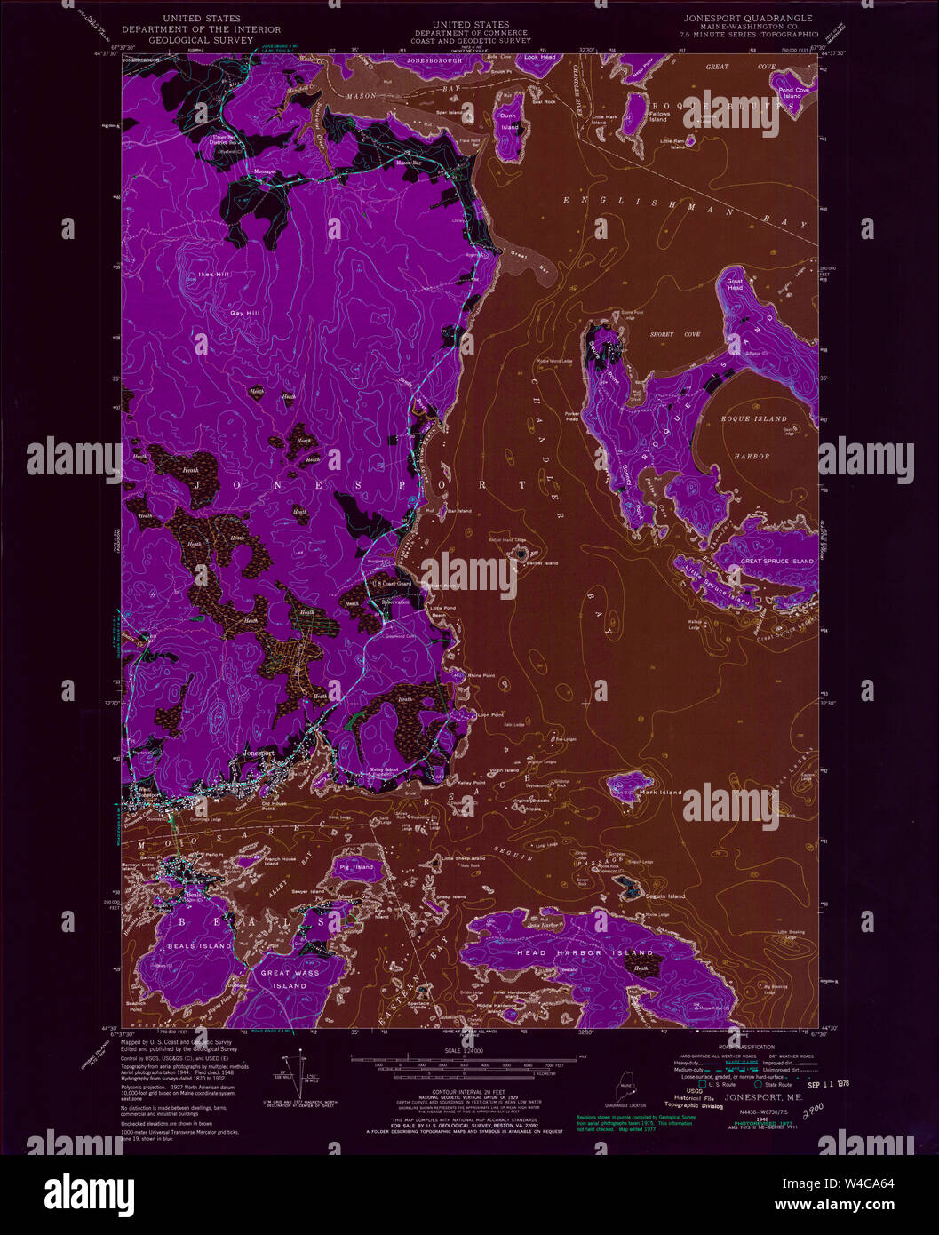 Maine USGS Historical Map Jonesport 806801 1948 24000 Inversion Restoration Stock Photo