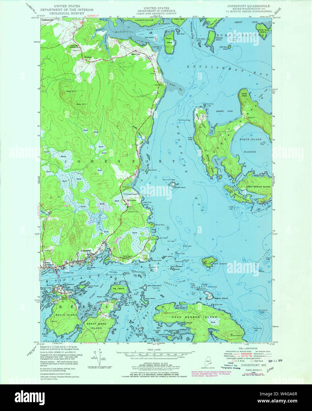 Maine USGS Historical Map Jonesport 806801 1948 24000 Restoration Stock Photo