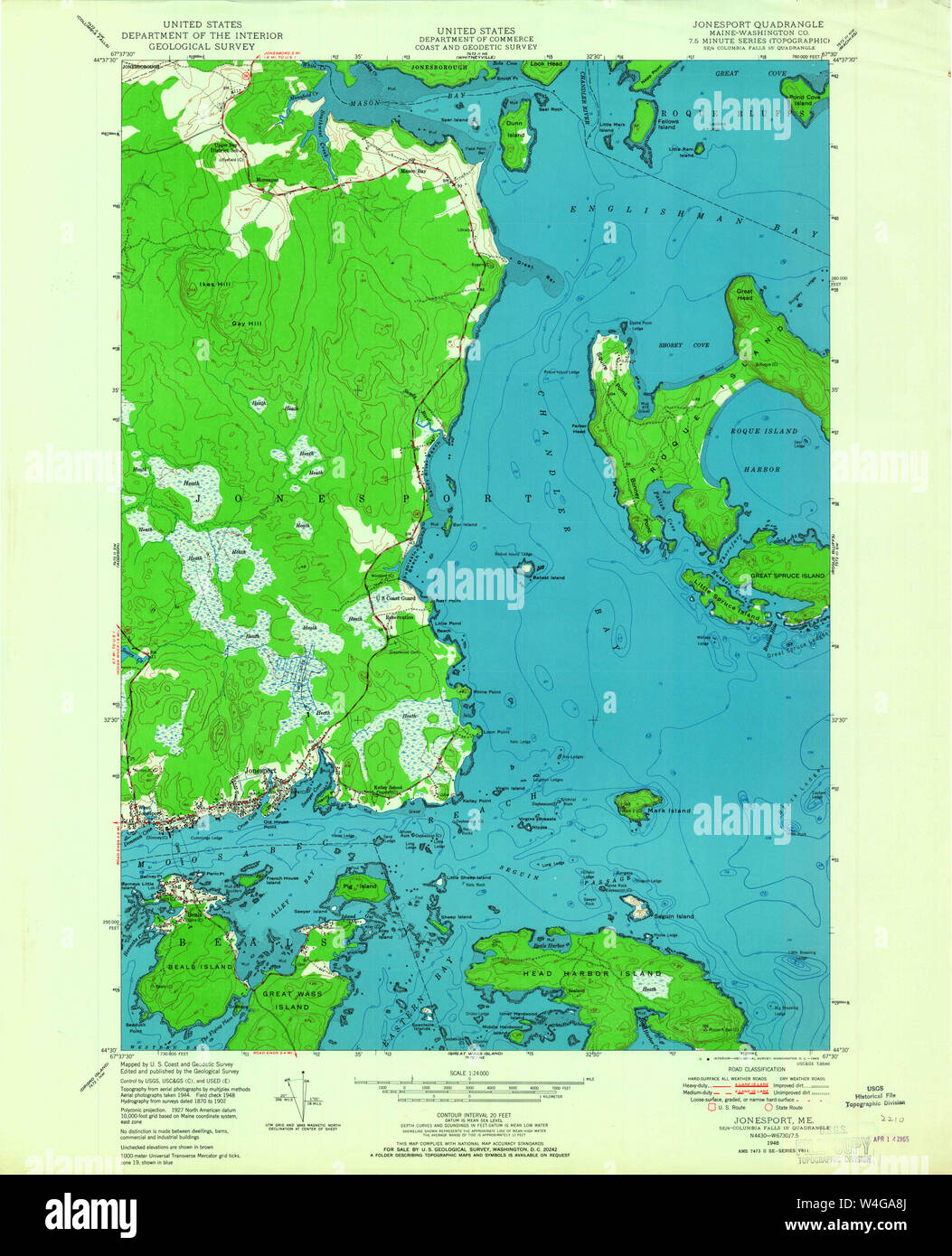 Maine USGS Historical Map Jonesport 806802 1948 24000 Restoration Stock Photo