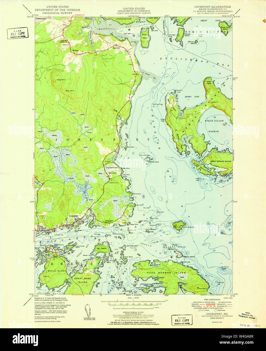 Maine USGS Historical Map Jonesport 806803 1951 24000 Restoration Stock Photo