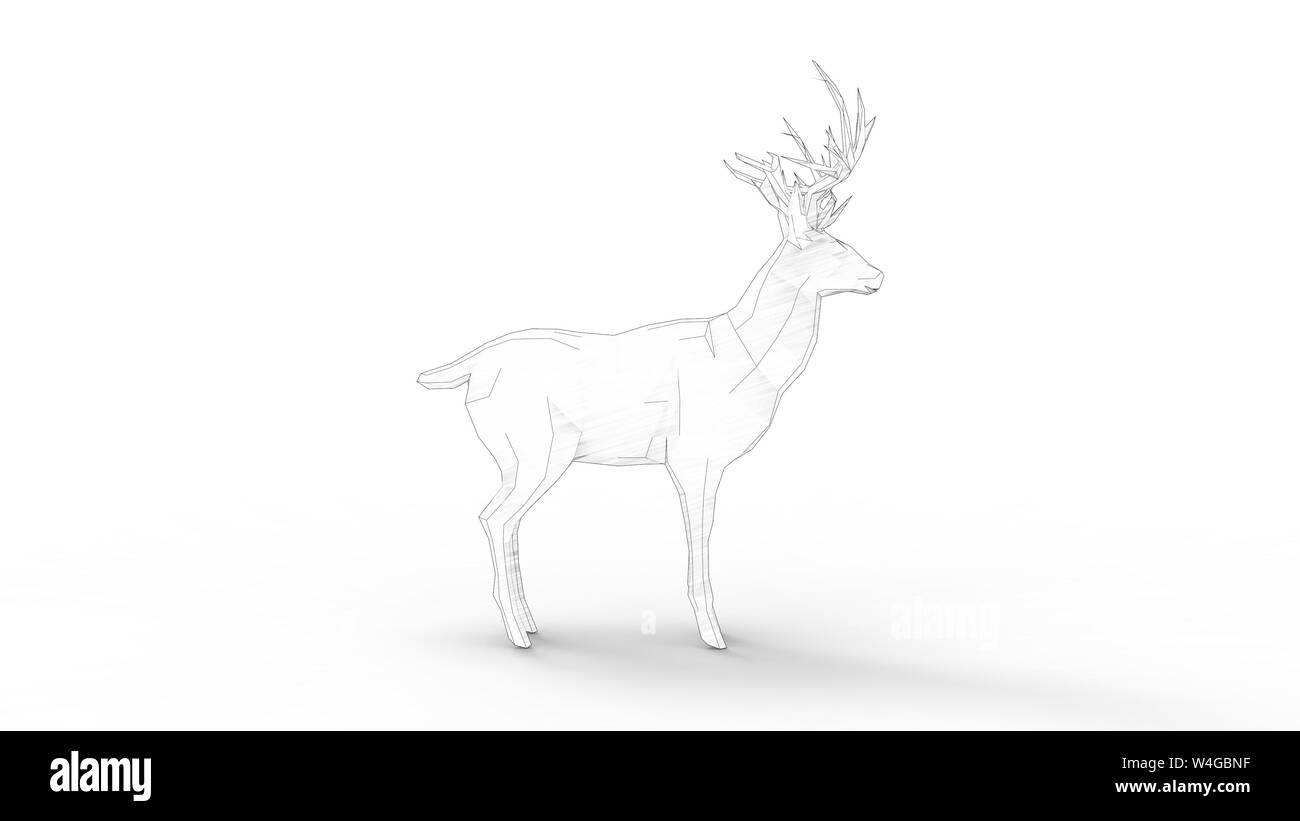 3d rendering of a polygon computer mdel deer isolated in white studio ...