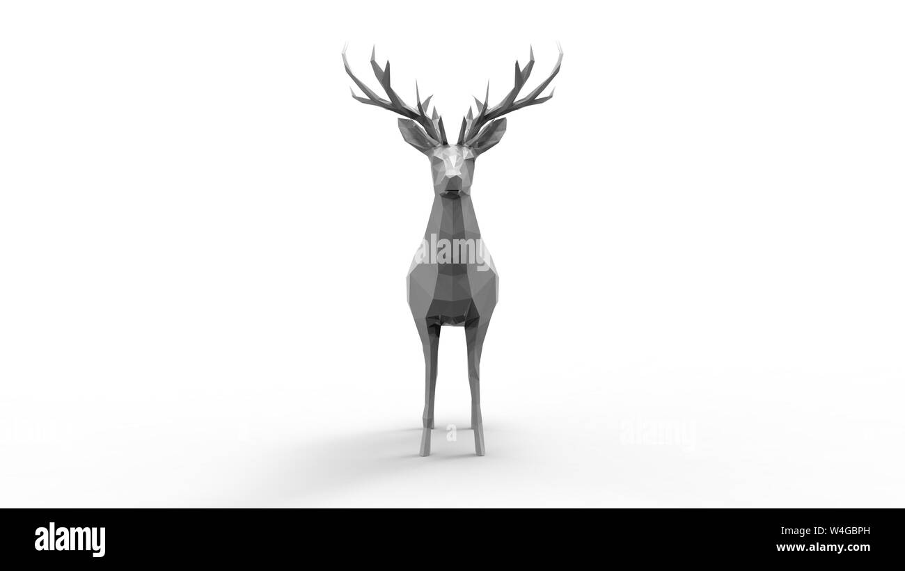 3d rendering of a polygon computer mdel deer isolated in white studio ...