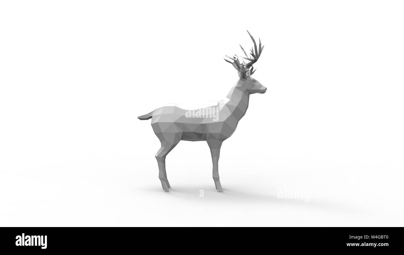 3d rendering of a polygon computer mdel deer isolated in white studio ...