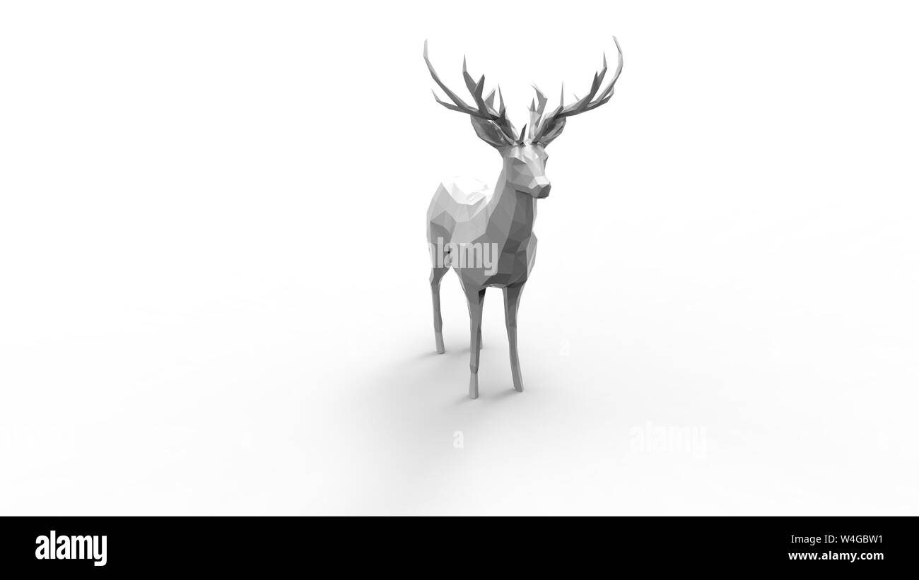 3d rendering of a polygon computer mdel deer isolated in white studio ...