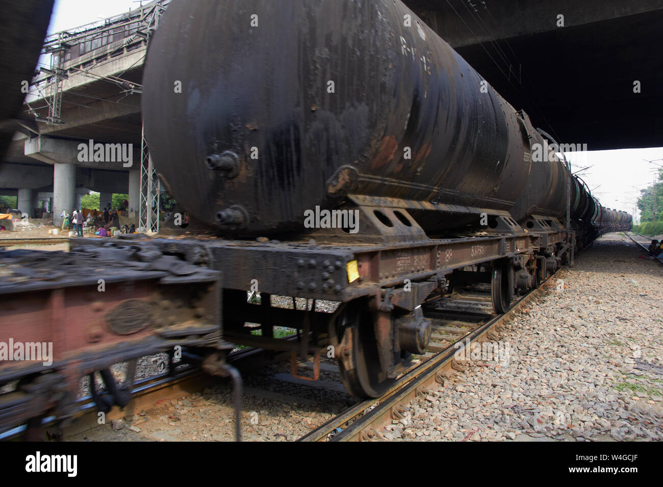 Freight train running on track, Delhi, India Stock Photo Alamy