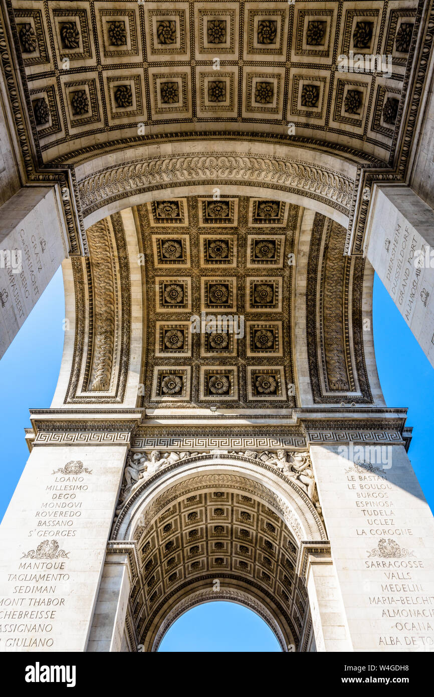 The vault of the Arc de Triomphe in Paris, France, seen from below. Stock Photo