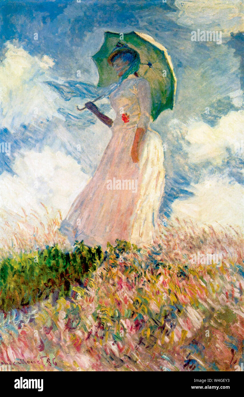 Claude Monet, Woman with a Parasol, facing left, Impressionist painting, 1886 Stock Photo