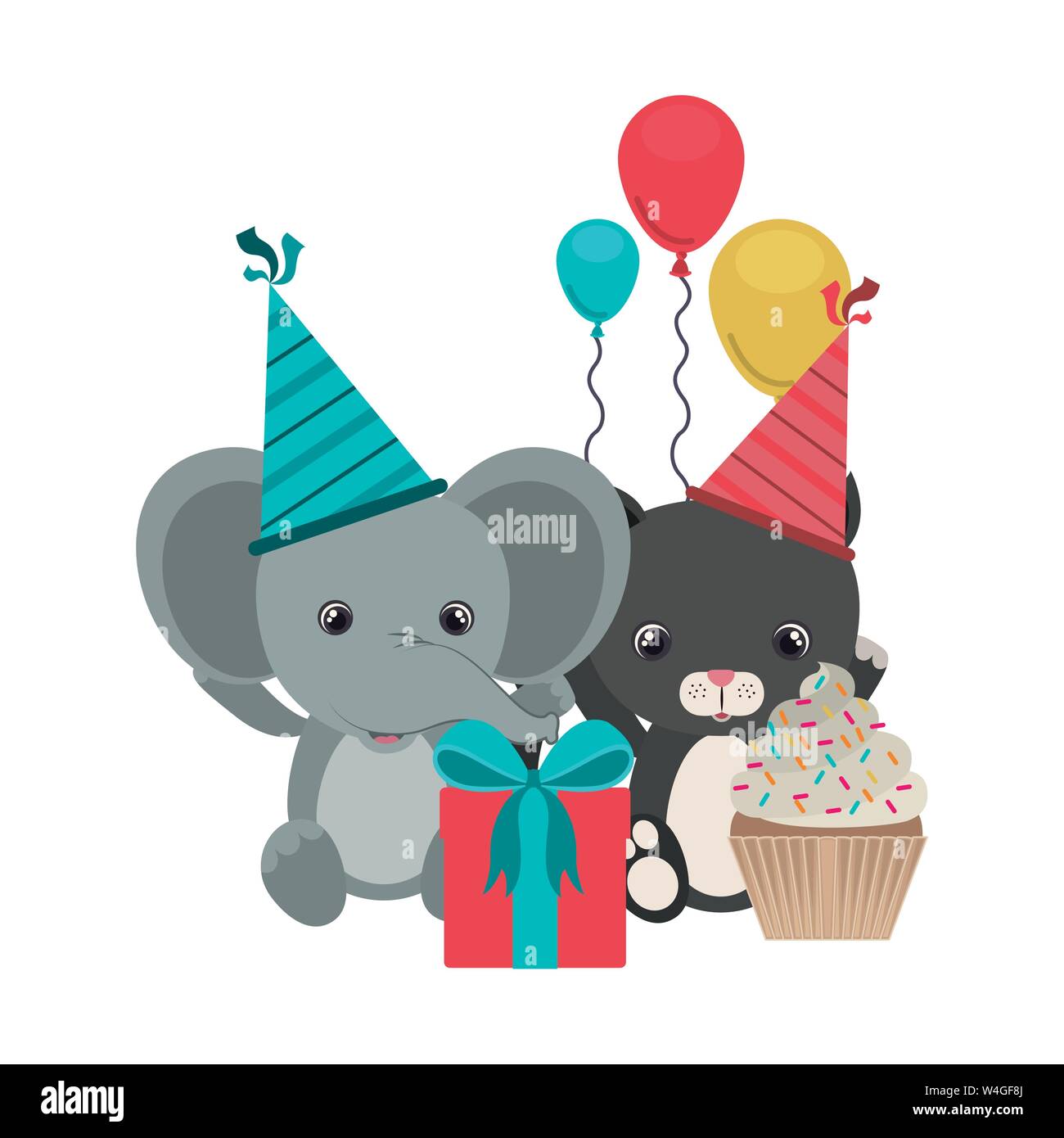 card of celebration with animals on white background Stock Vector Image ...