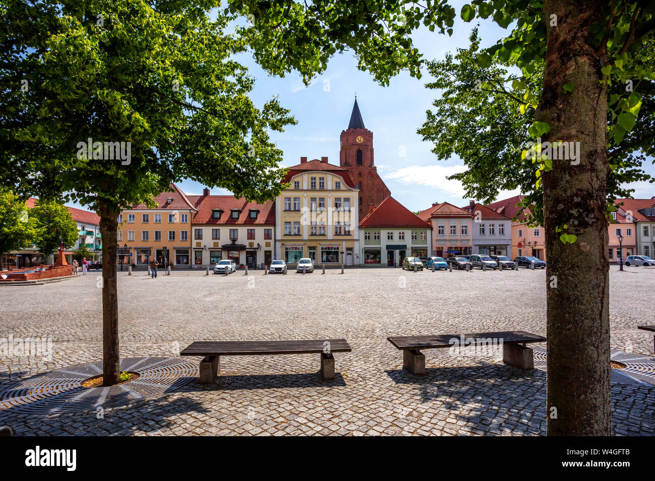 Market square and St. Mary's Church, Beeskow, Germany Stock Photo