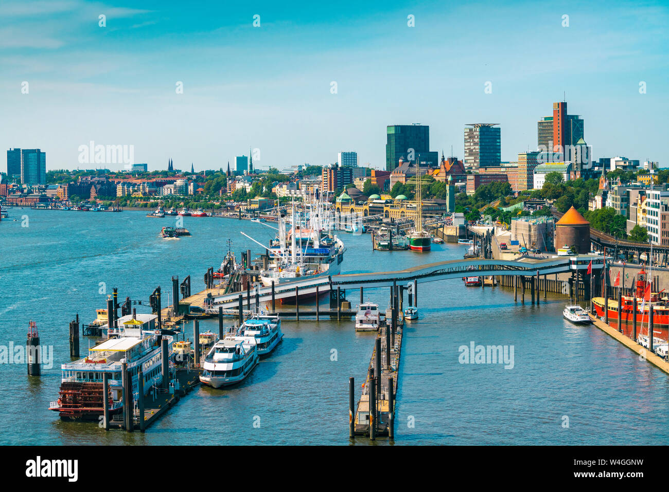 Landing Stages seen from Elbphilharmonie, Hamburg, Germany Stock Photo