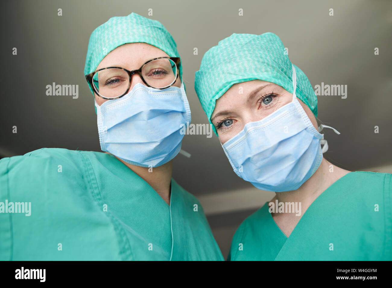Portrait of two women in scrubs Stock Photo