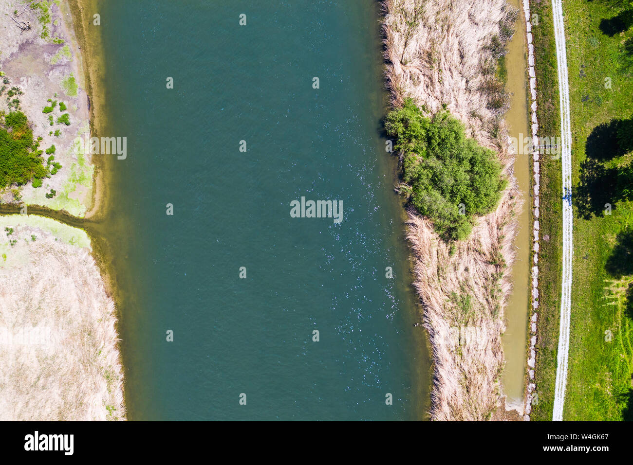 Isar between Loiching and Dingolfing, Bavaria, Germany, drone shot Stock Photo