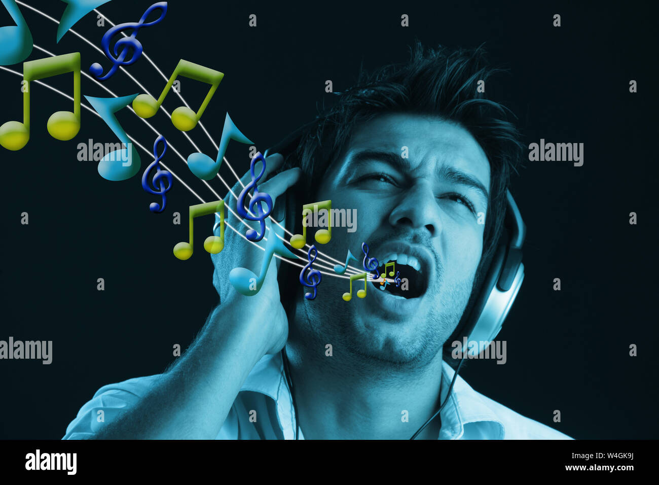 Musical notes coming out of man mouth Stock Photo Alamy