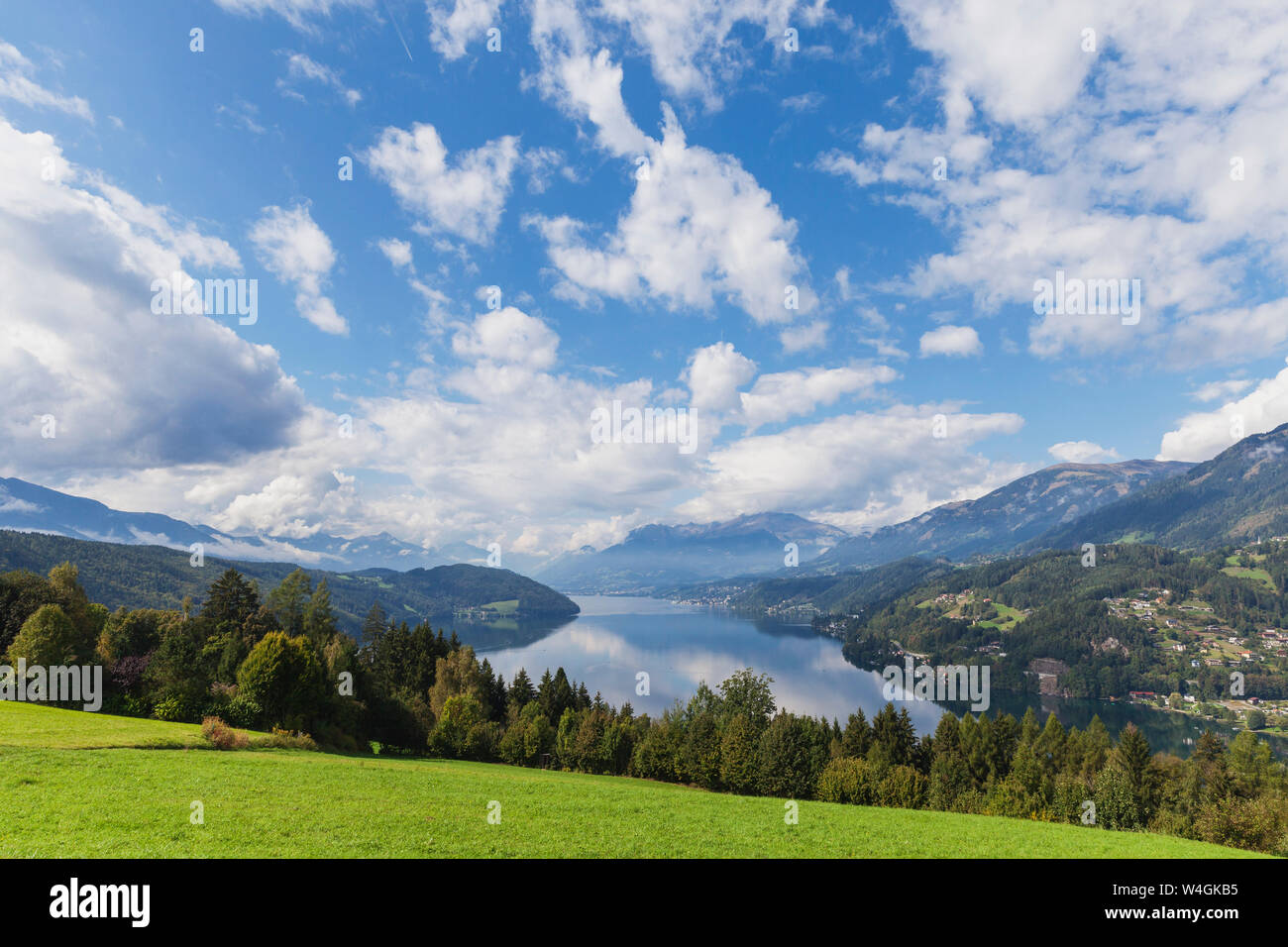 View towards Millstatt and Seeboden, Millstatt Lake, Carinthia, Austria Stock Photo