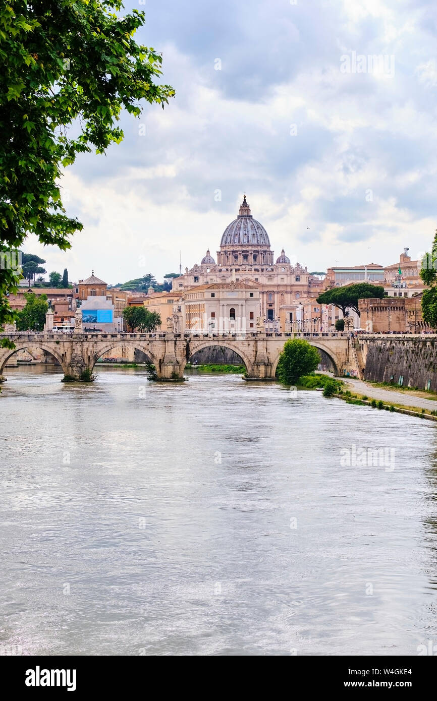 Tiber, Ponte Sant'Angelo, St. Peter's Basilica, Rome, Italy Stock Photo