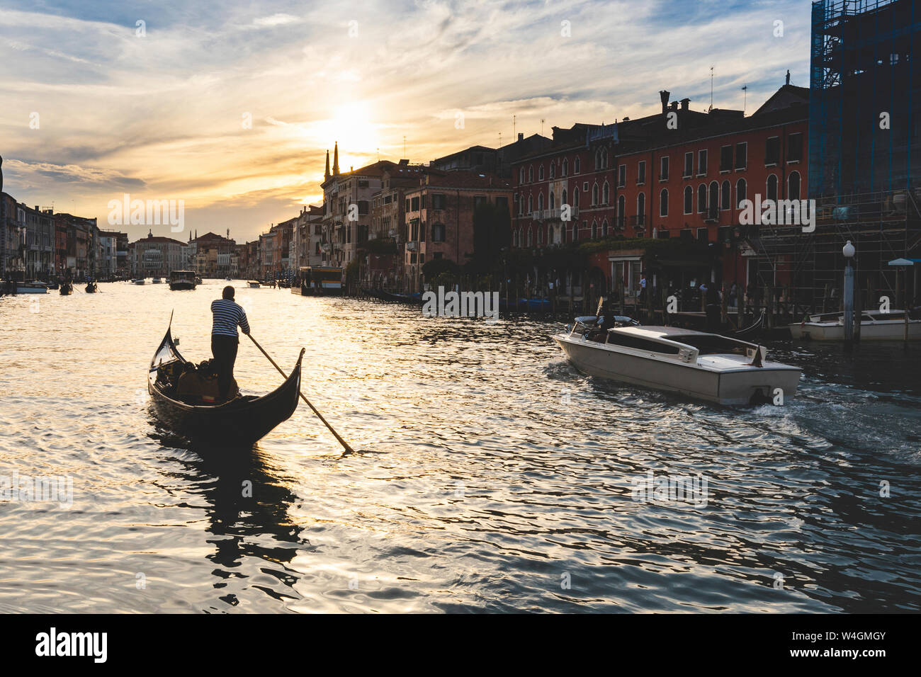 Canal Grande at sunset, Venice, Italy Stock Photo