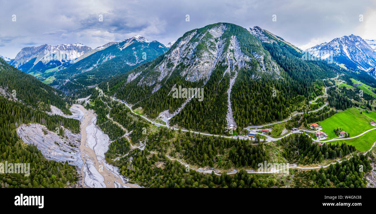 Aerial view over Boden at Hahntennjoch, Lech valley, Tyrol, Austria Stock Photo
