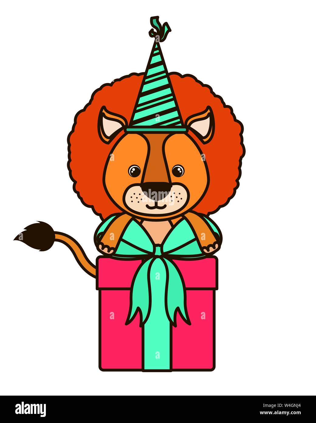 cute lion with gift box Stock Vector Image & Art - Alamy