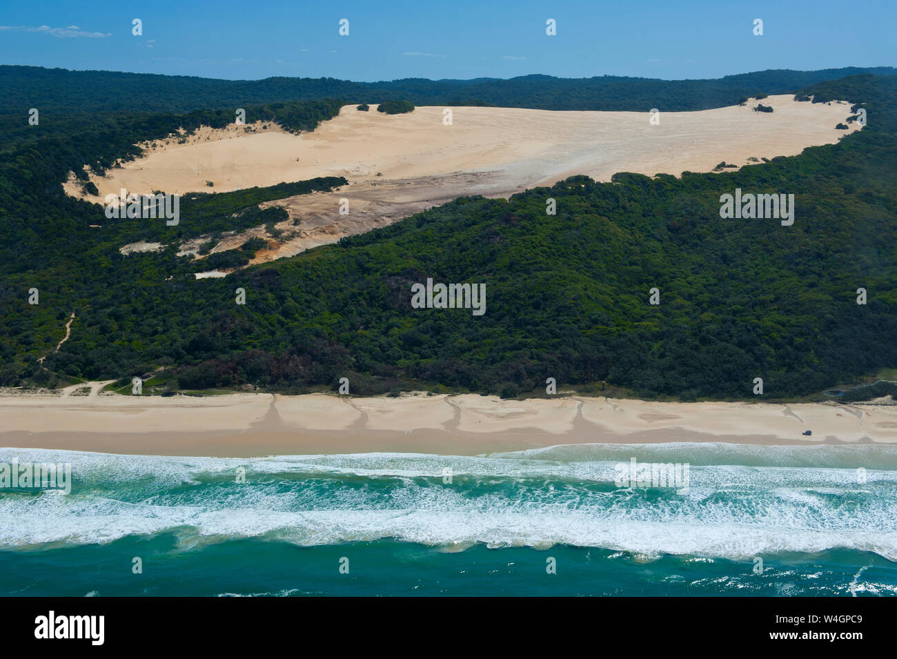 Aerial of the 75 mile beach, Fraser Island, Queensland, Australia Stock Photo