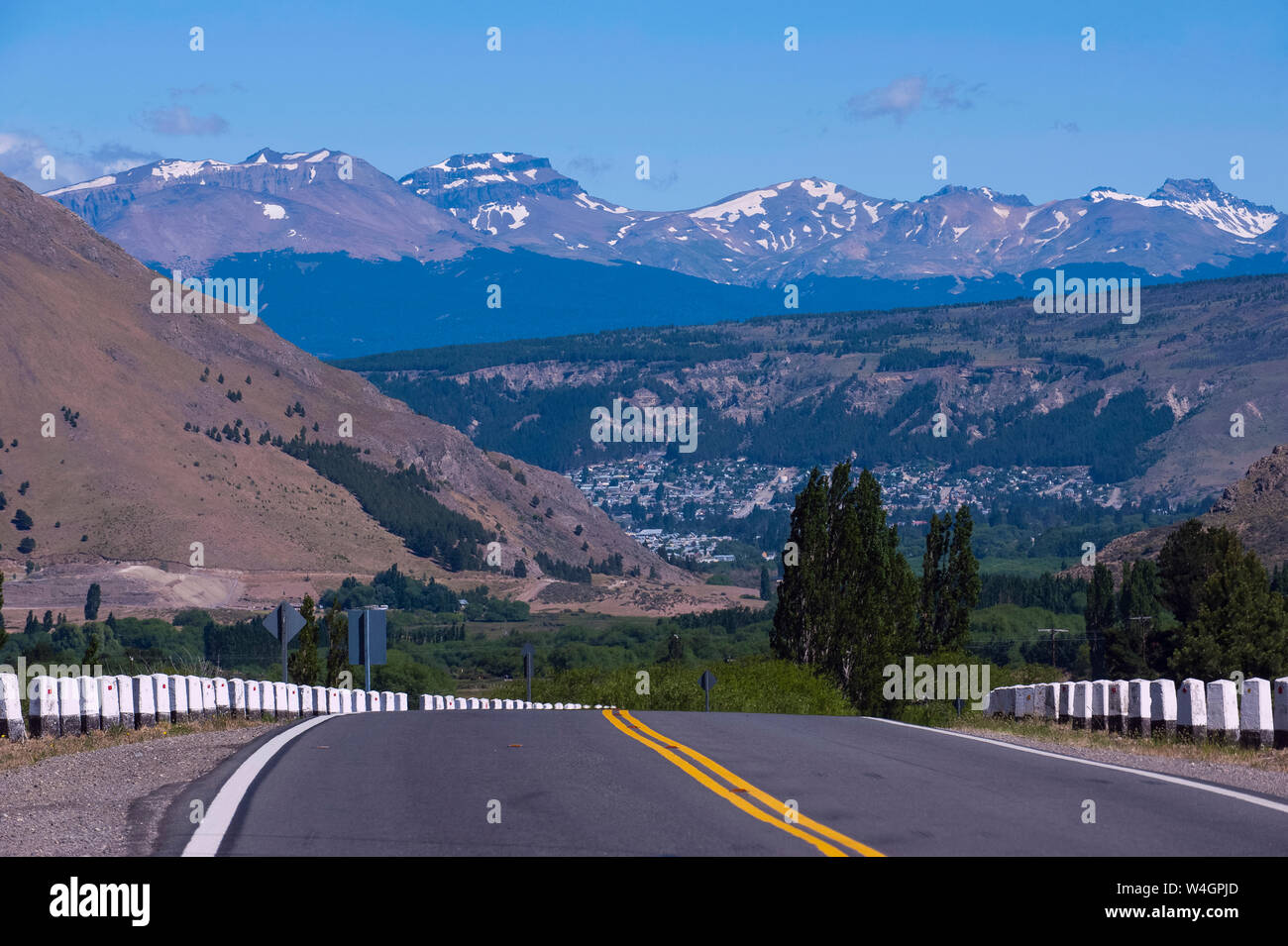 Road into the mountains of Chubut Province leading to Esquel, Argentina, South America Stock Photo