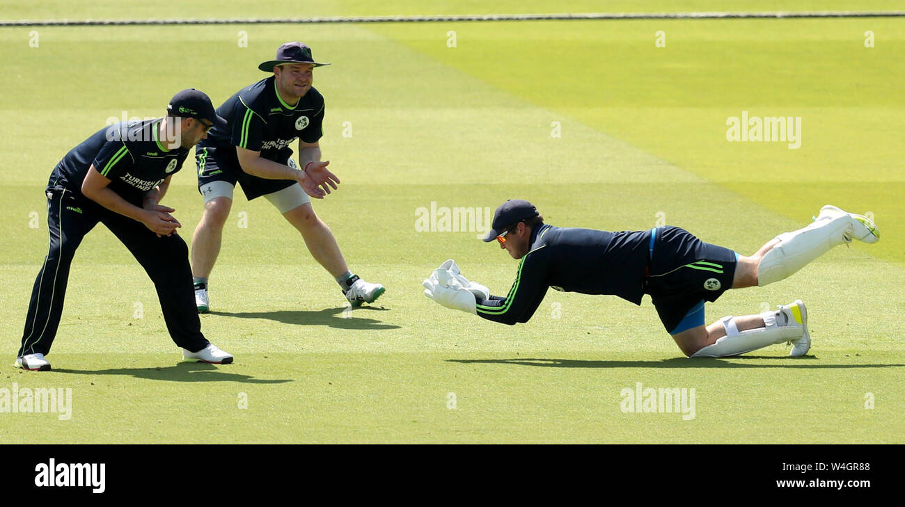 Ireland's Gary Wilson (right) during the nets session at Lord's, London. Stock Photo