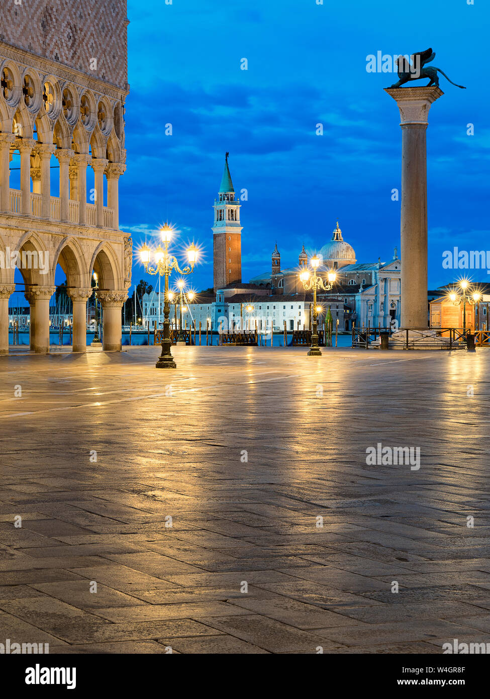 St Marks Square with Doges Palace and San Giorgio Maggiore in background, Venice, Italy Stock Photo