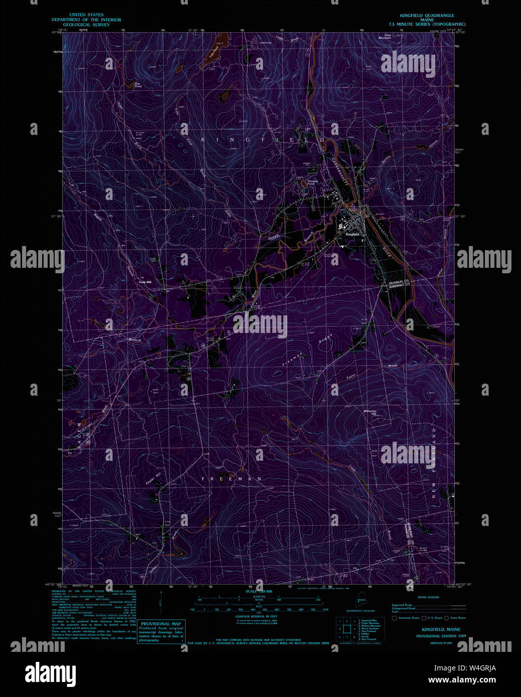 Maine USGS Historical Map Kingfield 105264 1989 24000 Inversion