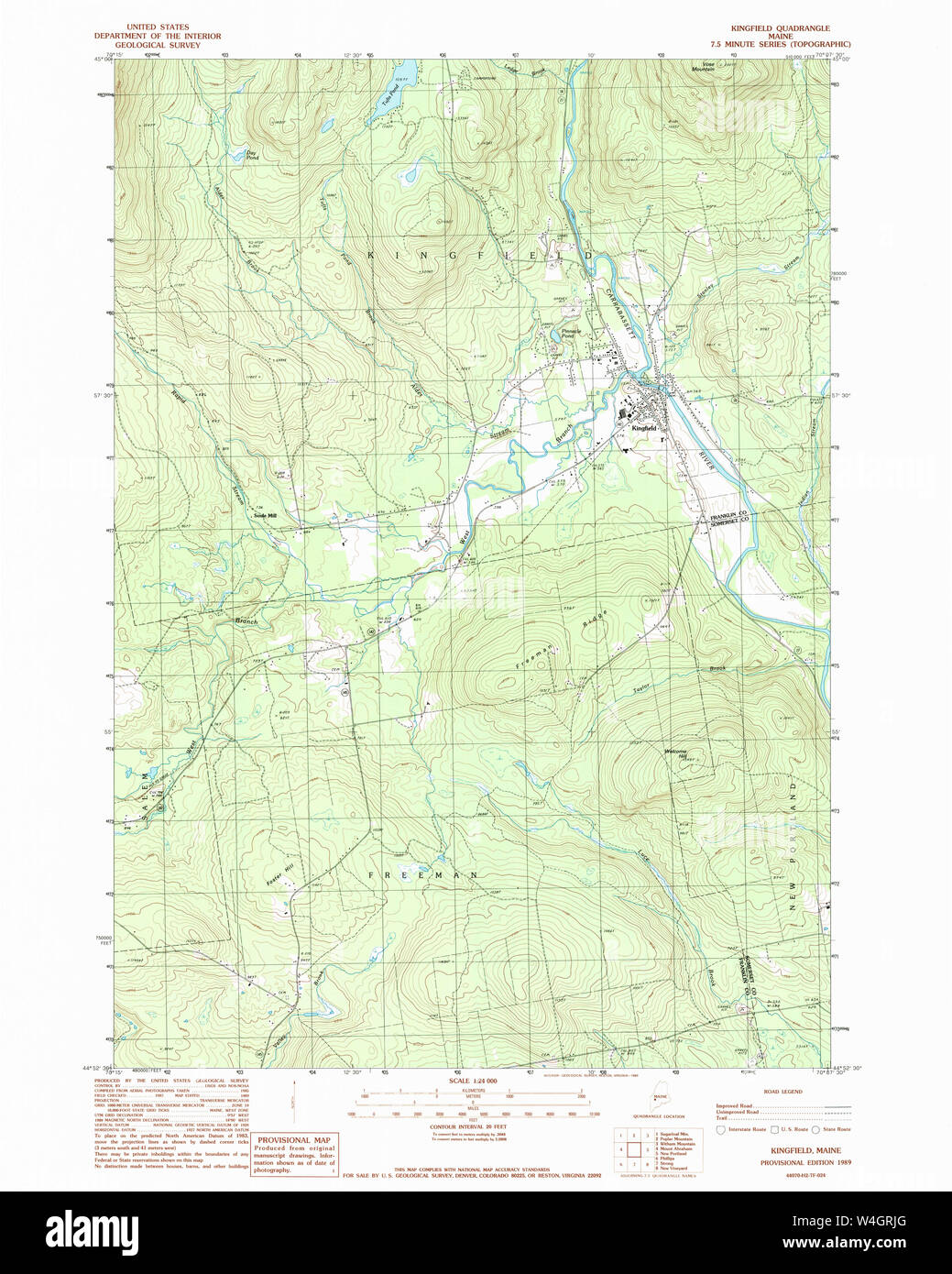 Maine USGS Historical Map Kingfield 105264 1989 24000 Restoration Stock