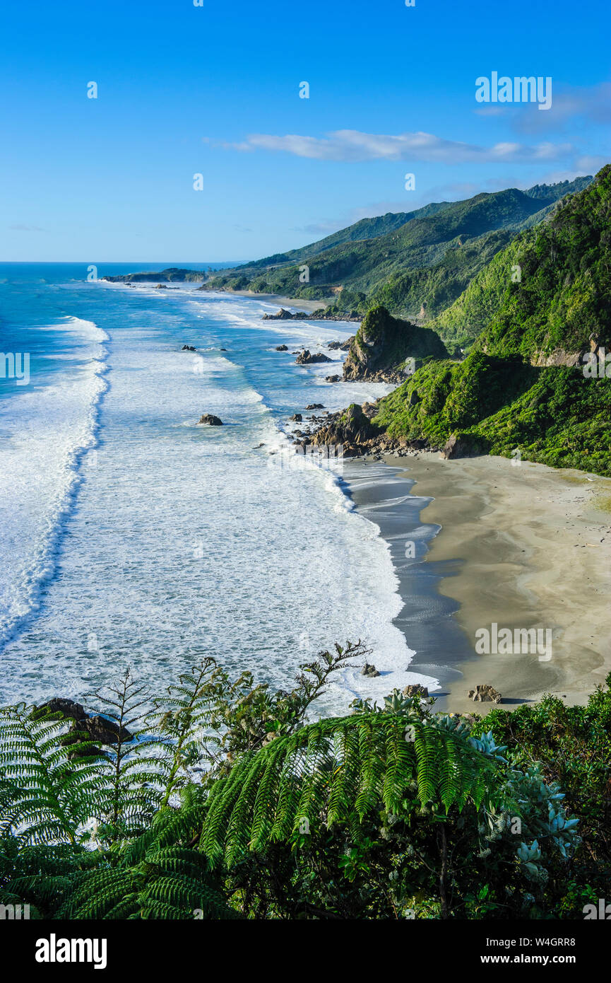 The untouched west coast of the South Island between Greymouth and Westport, New Zealand Stock Photo