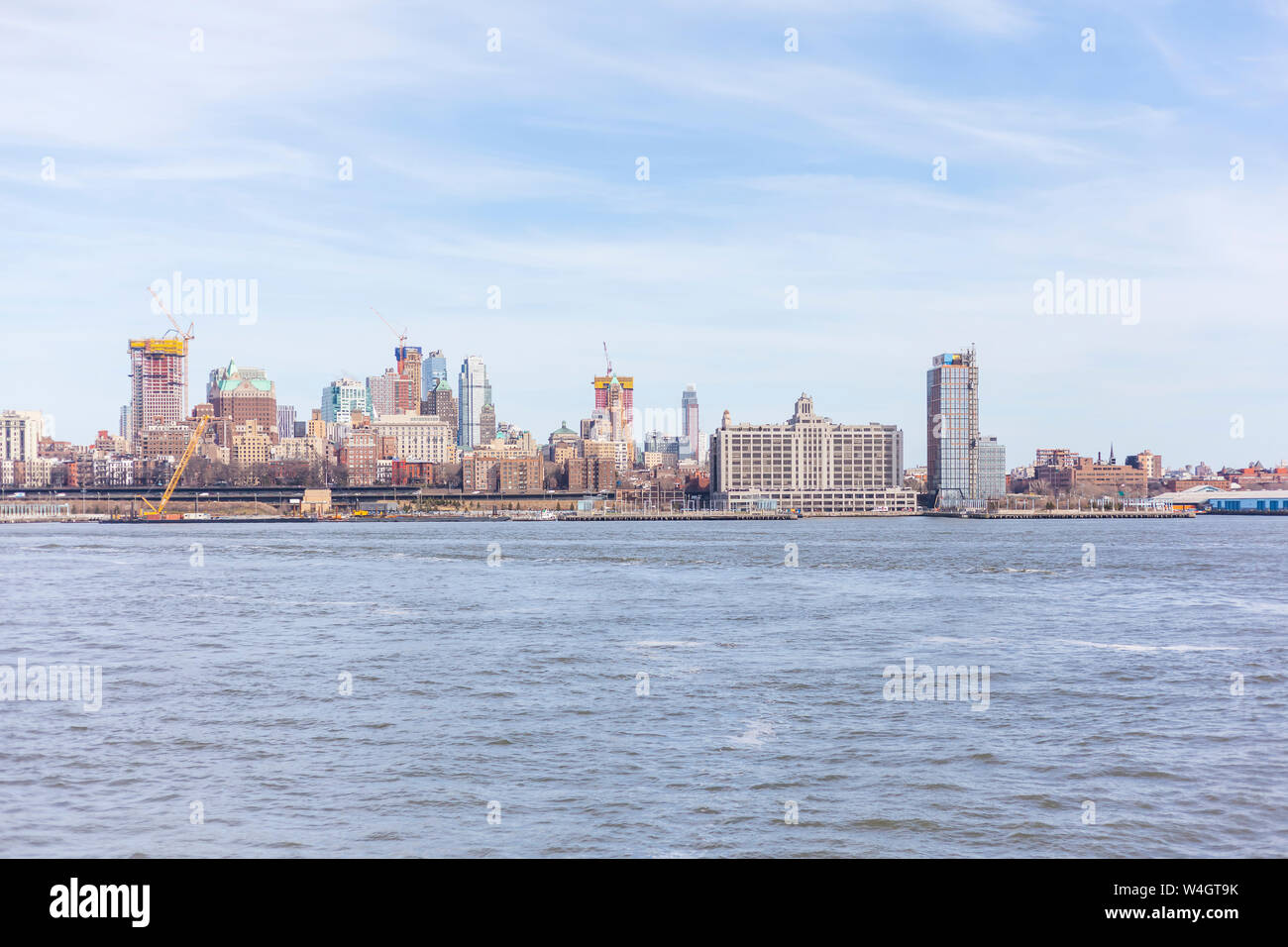 Skyline at the waterfront seen from Upper New York Bay, Manhattan, New York City, USA Stock Photo