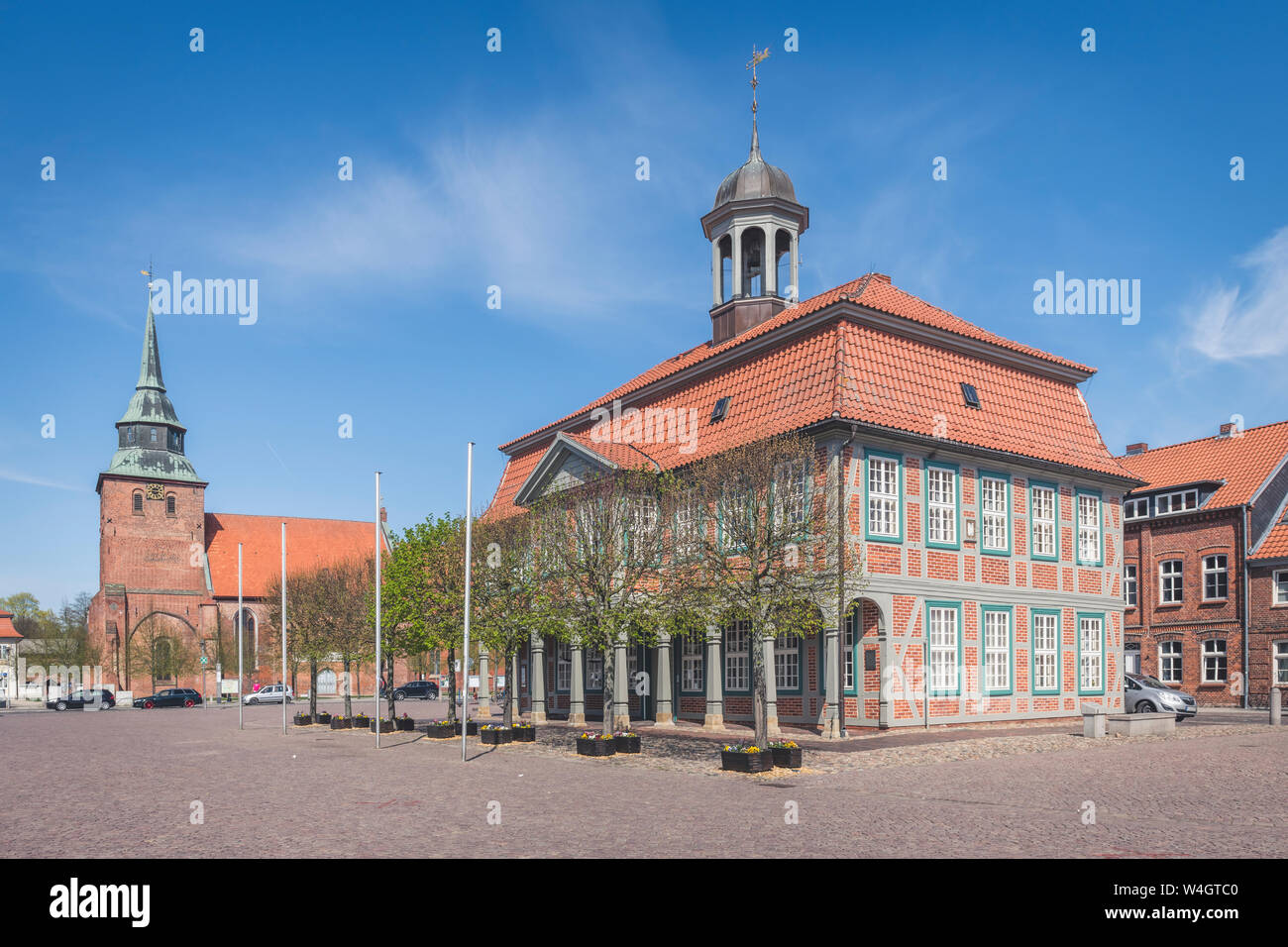 St. Mary church and town hall, Boizenburg, Mecklenburg-Western Pomerania, Germany Stock Photo