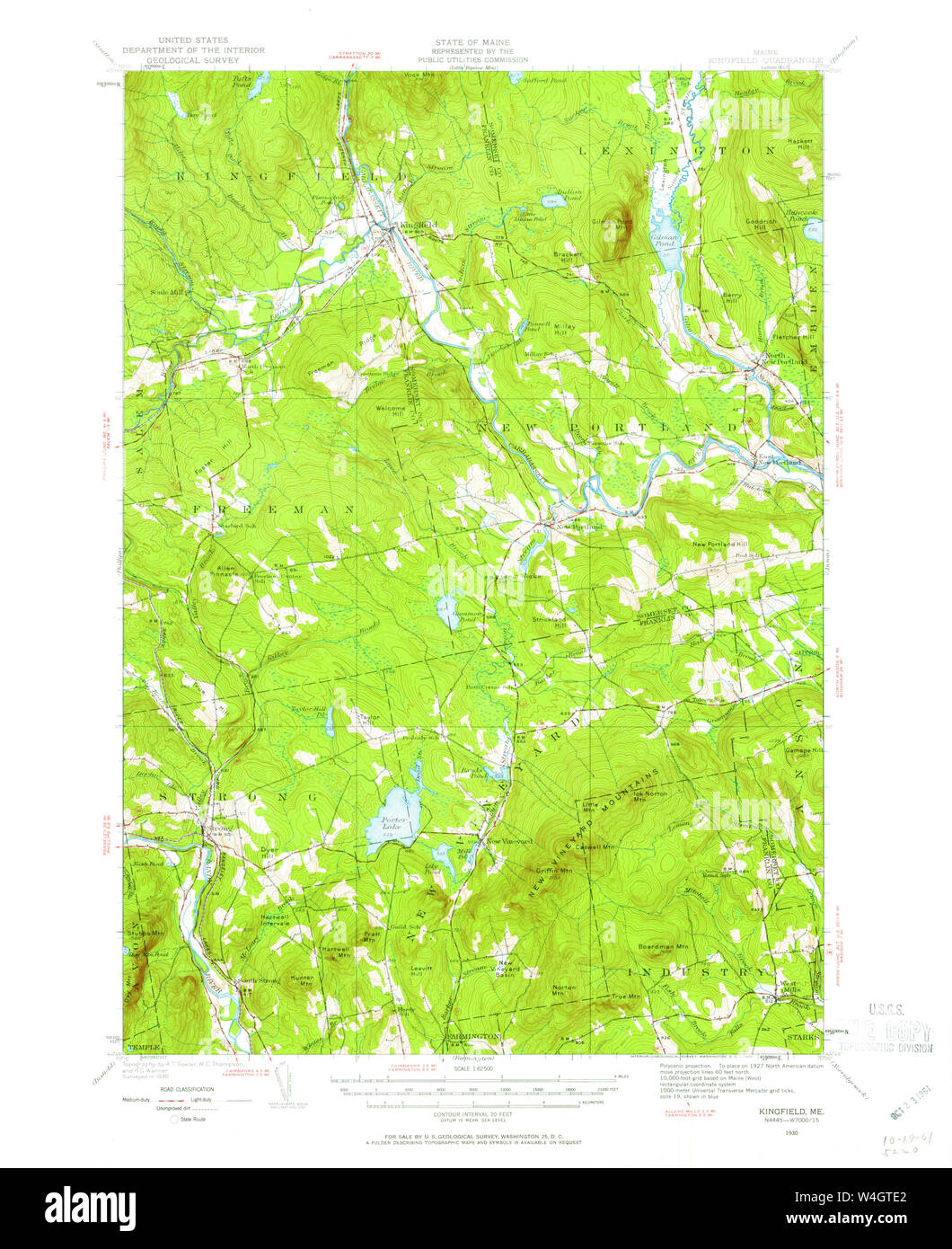 Maine USGS Historical Map Kingfield 460535 1930 62500 Restoration Stock