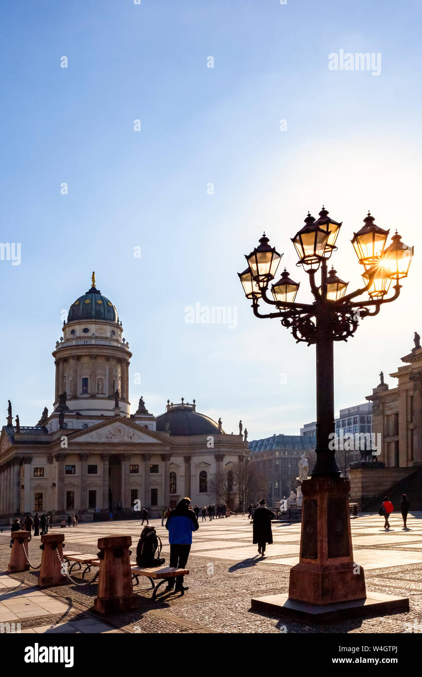 View to German Cathedral at Gendarmenmarkt in the evening, Berlin, Germany Stock Photo
