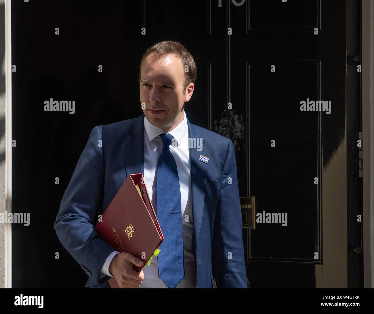 Downing Street, London, UK. 23rd July 2019. Matt Hancock, Secretary of State for Health and Social Care, leaves 10 Downing Street after final cabinet meeting chaired by PM Theresa May and before Boris Johnson is announced as new PM. Credit: Malcolm Park/Alamy Live News. Stock Photo