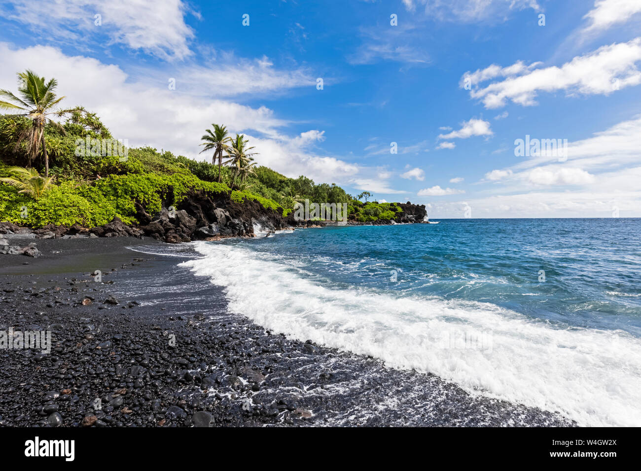 Black Sand Beach, Waianapanapa State Park, Maui, Hawaii, USA Stock Photo