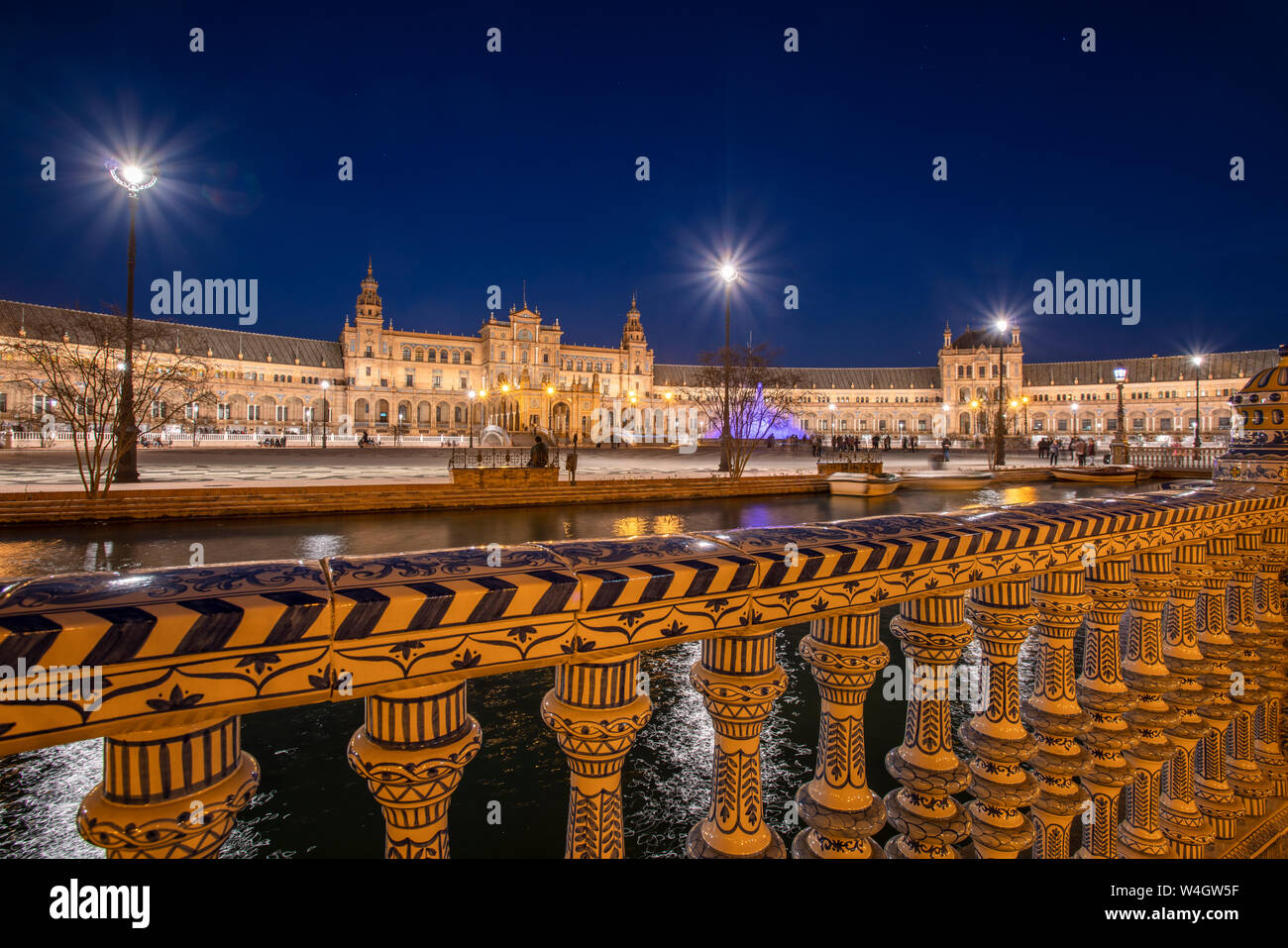 The Plaza de Espana at night, Seville, Spain Stock Photo