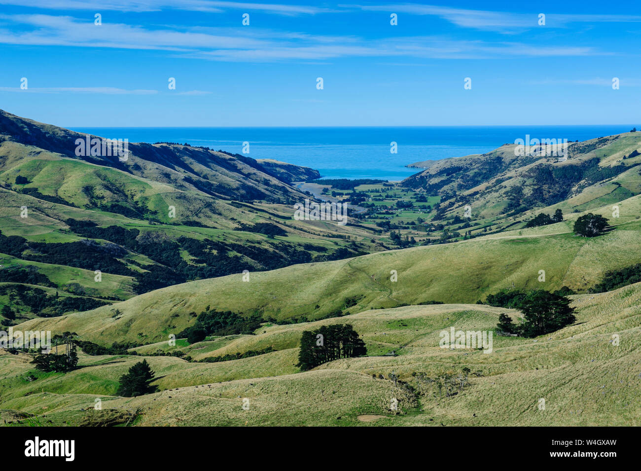 Beautiful scenery in the Banks Peninsula, South Island, New Zealand Stock Photo