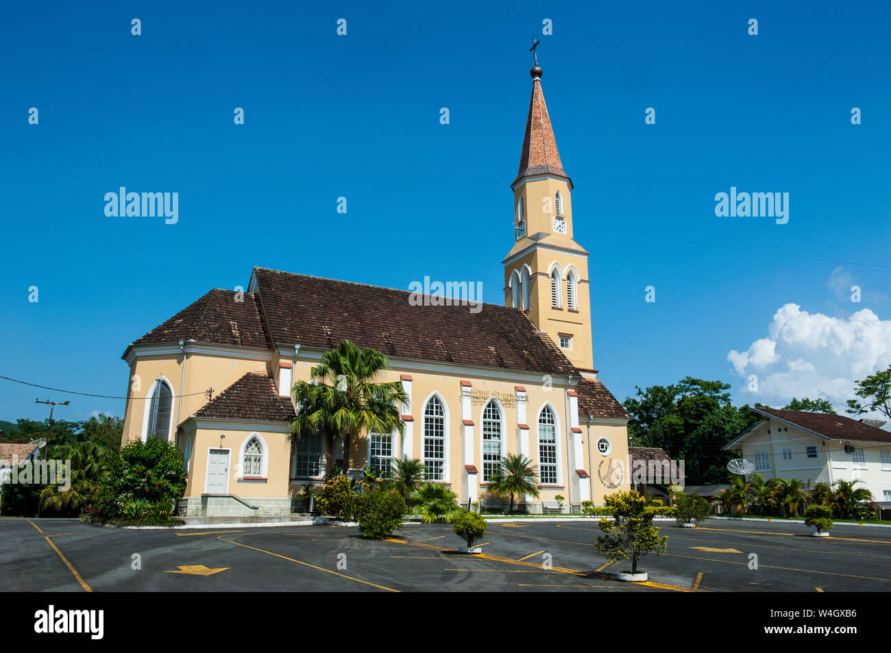 Lutheran church in the German speaking town Pomerode, Brazil Stock Photo