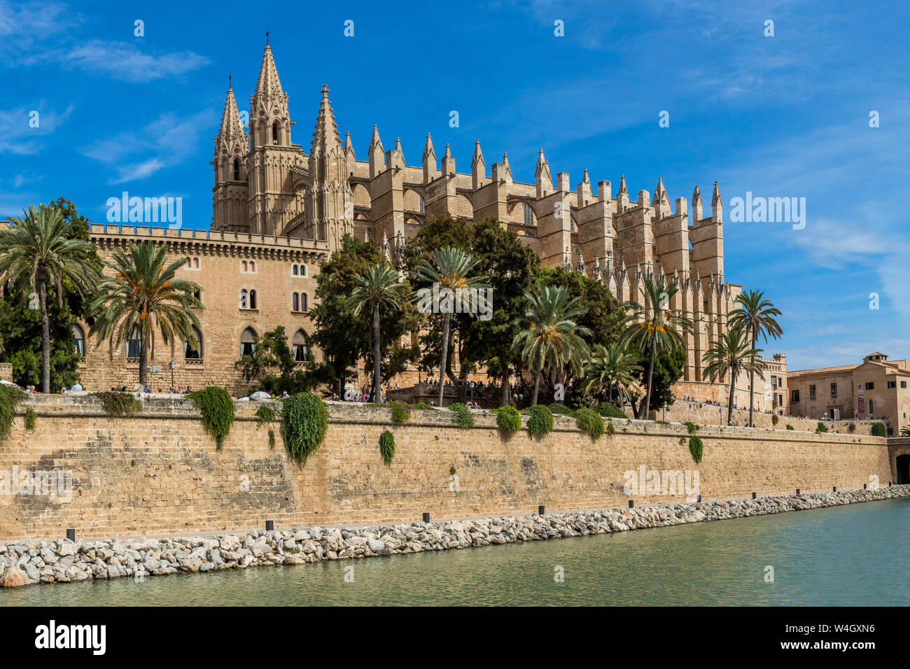 Majorca, Panoramaaufnahme Kathedrale La Seu, Palma de Mallorca, Spanien Stock Photo