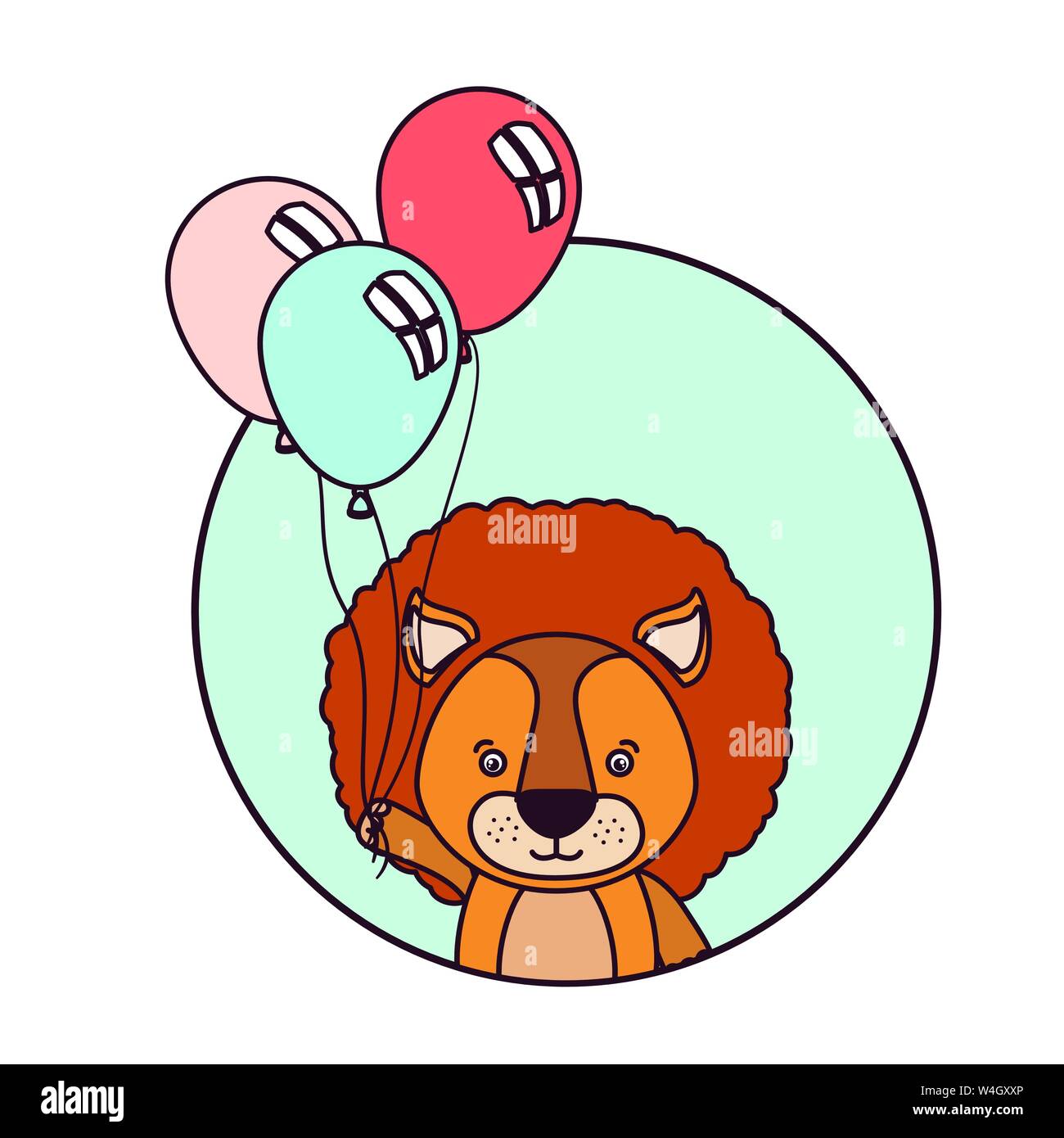 frame with cute lion and balloons of helium Stock Vector Image & Art ...