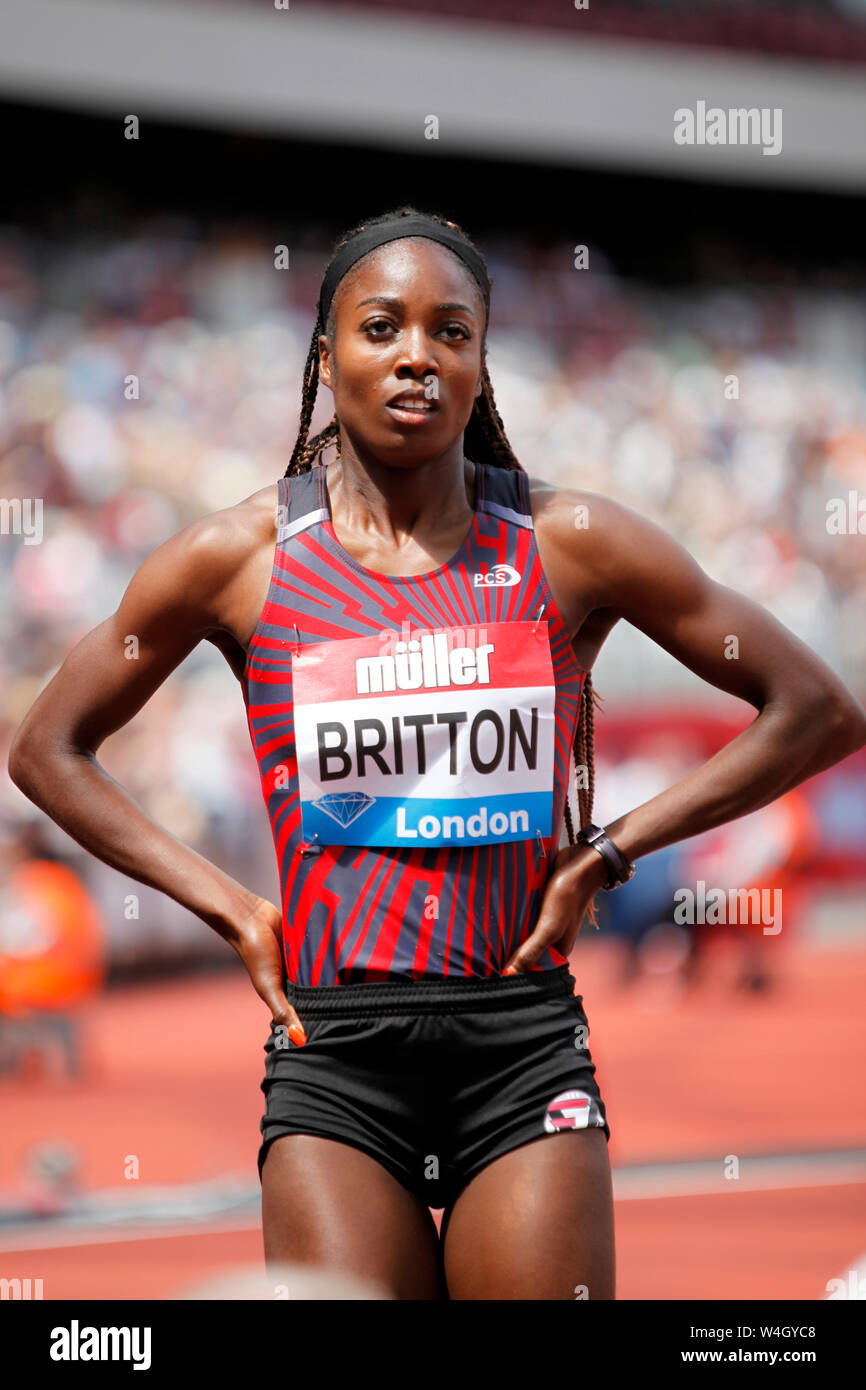 Evonne BRITTON (United States of America) after competing in the Women's 100m Hurdles Heat 1 at the 2019, IAAF Diamond League, Anniversary Games, Queen Elizabeth Olympic Park, Stratford, London, UK. Stock Photo