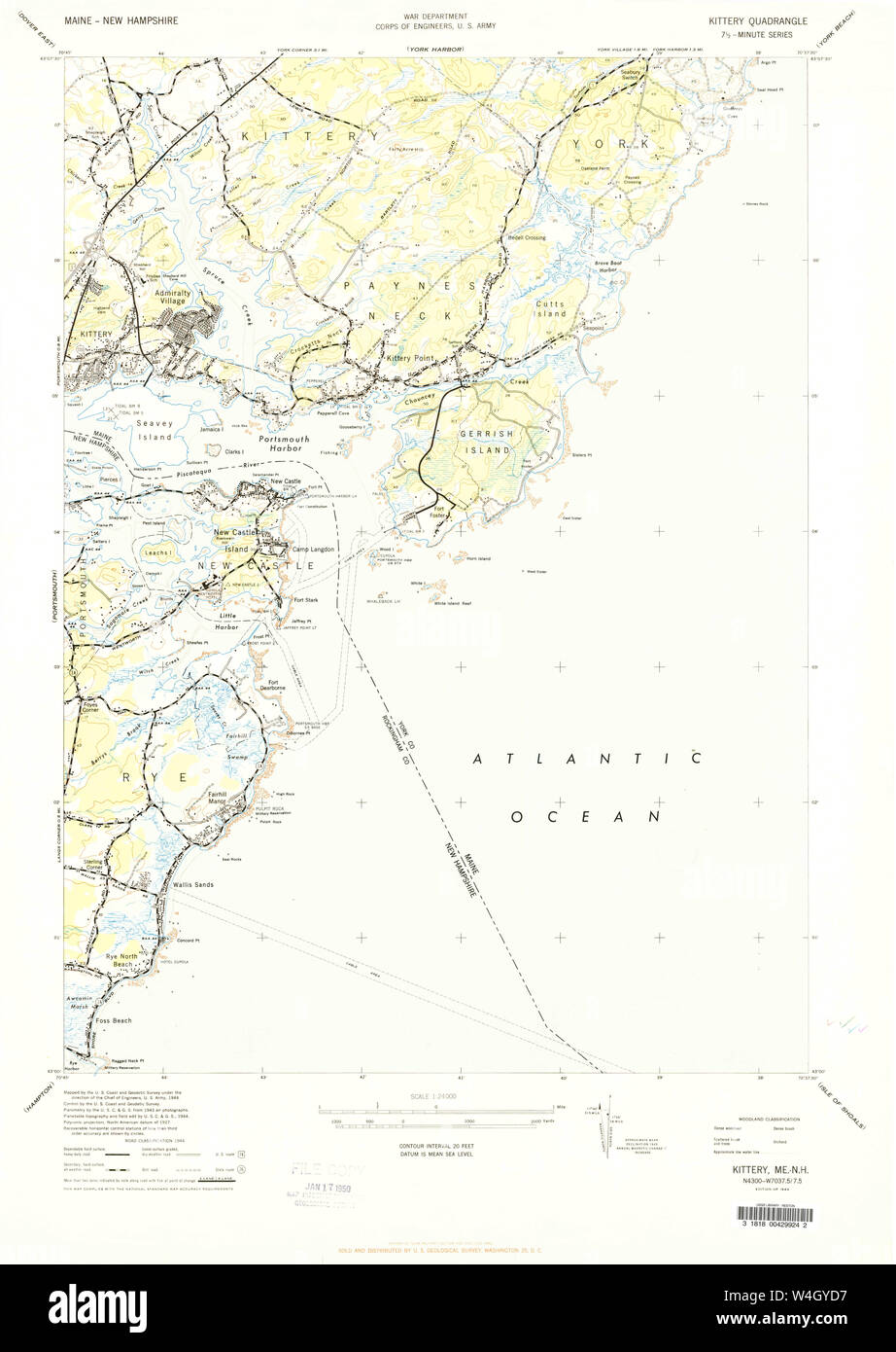 Maine USGS Historical Map Kittery 460539 1944 24000 Restoration Stock