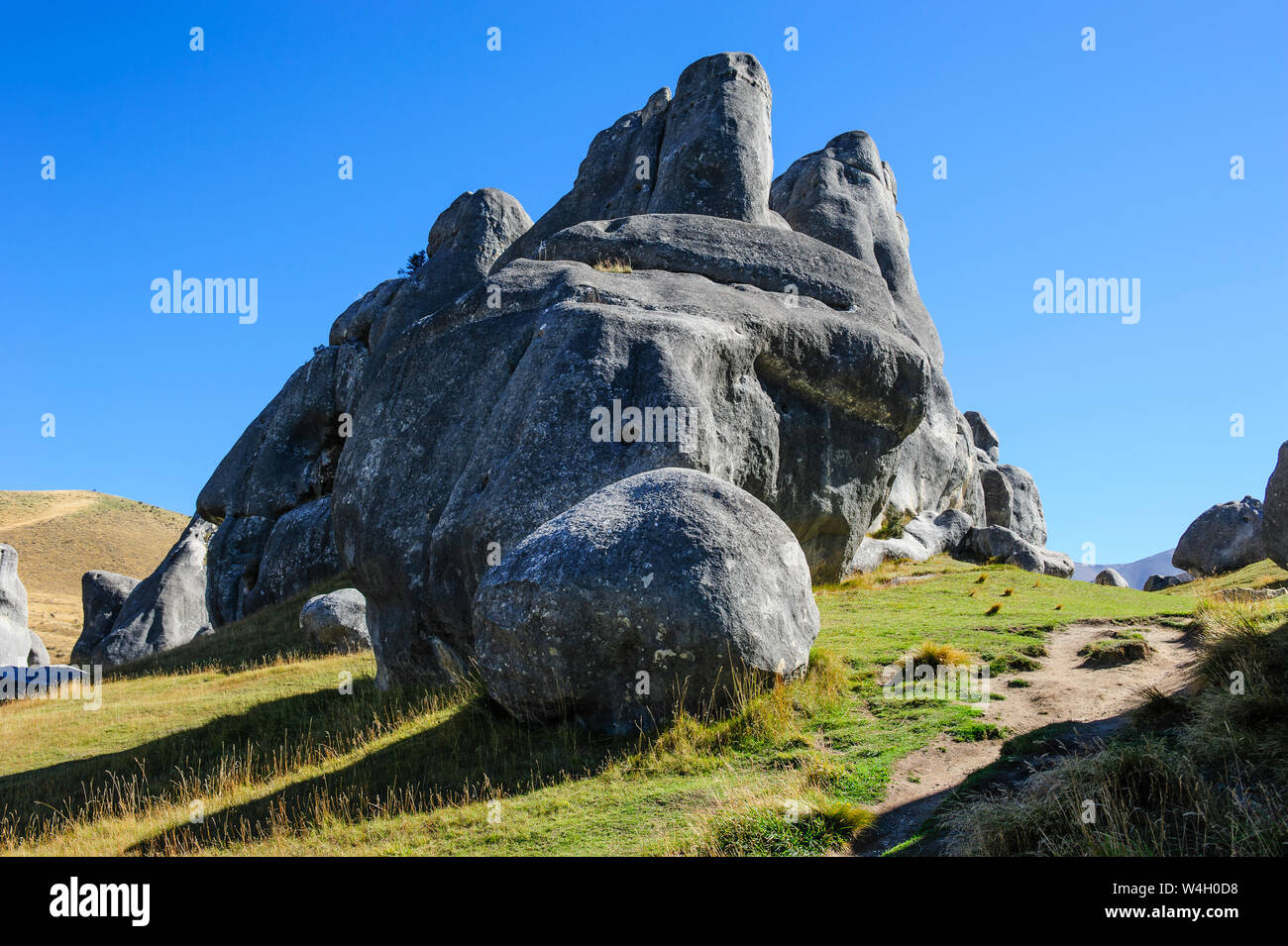 Limestone outcrops on Castle Hill, South Island, New Zealand Stock Photo
