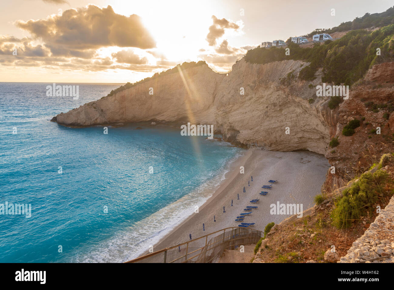 Empty beach in the evening, Porto Katsiki, Lefkada Island, Greece Stock Photo