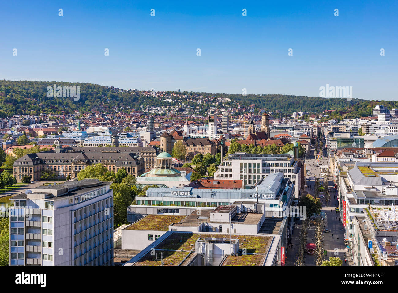 View over downtown Stuttgart with Koenigstrasse, Germany Stock Photo