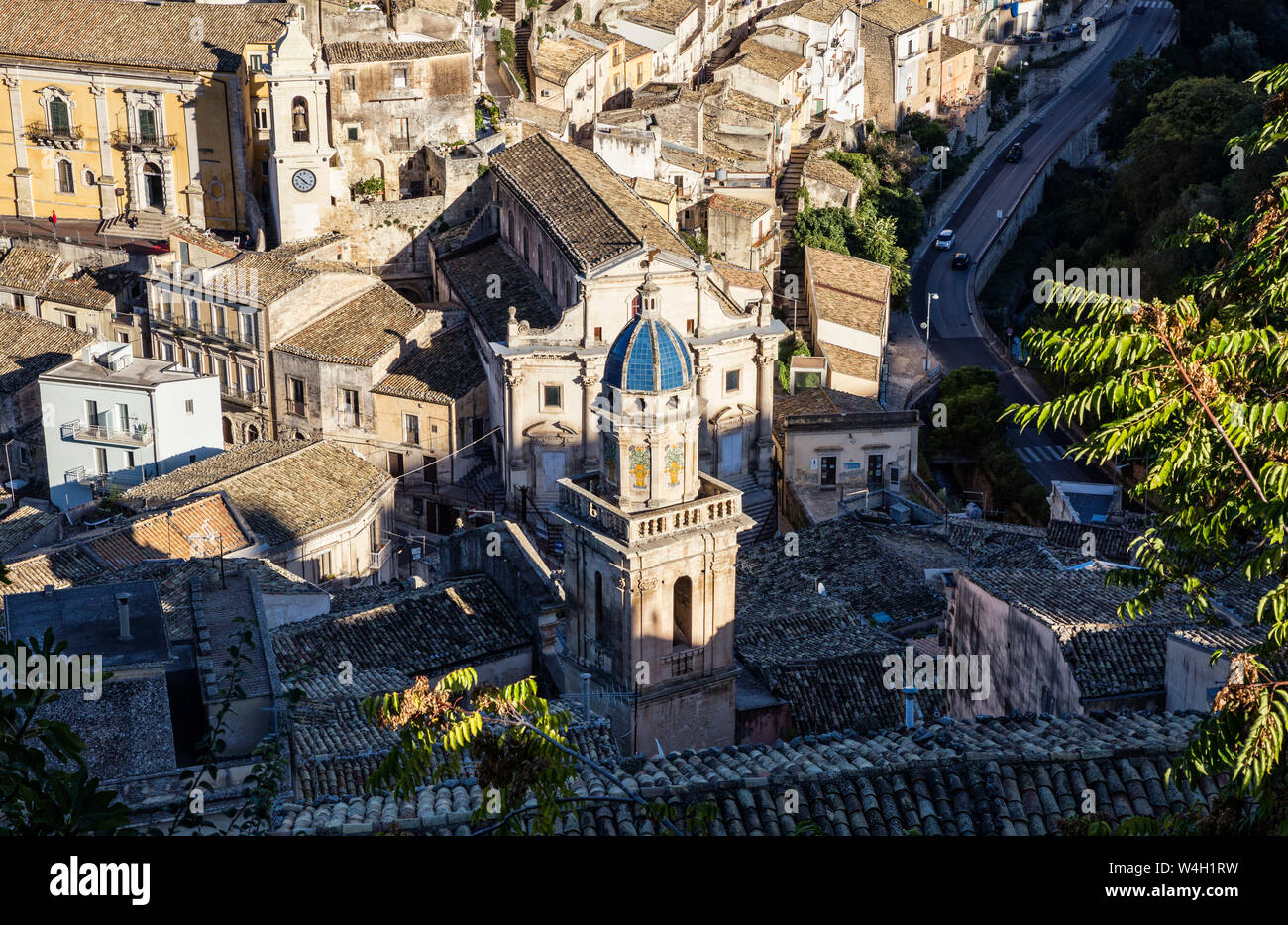 View from Ragusa Superiore to Ragusa Ibla with church Santa Maria dell'Itria, Ragusa, Sicily, Italy Stock Photo