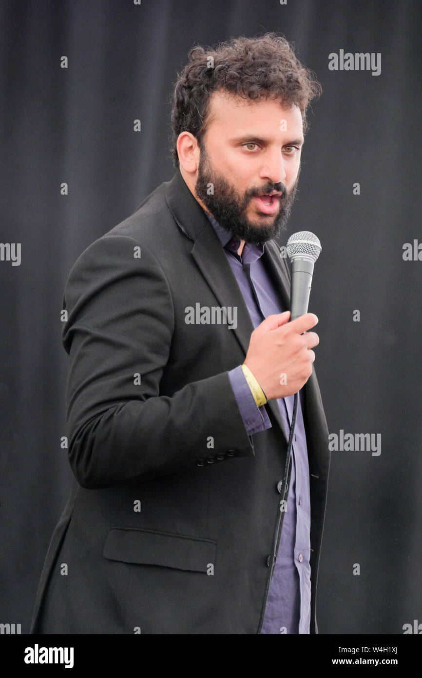 Nish Kumar live on stage at the Larmer Tree Festival, UK. July 20, 2019