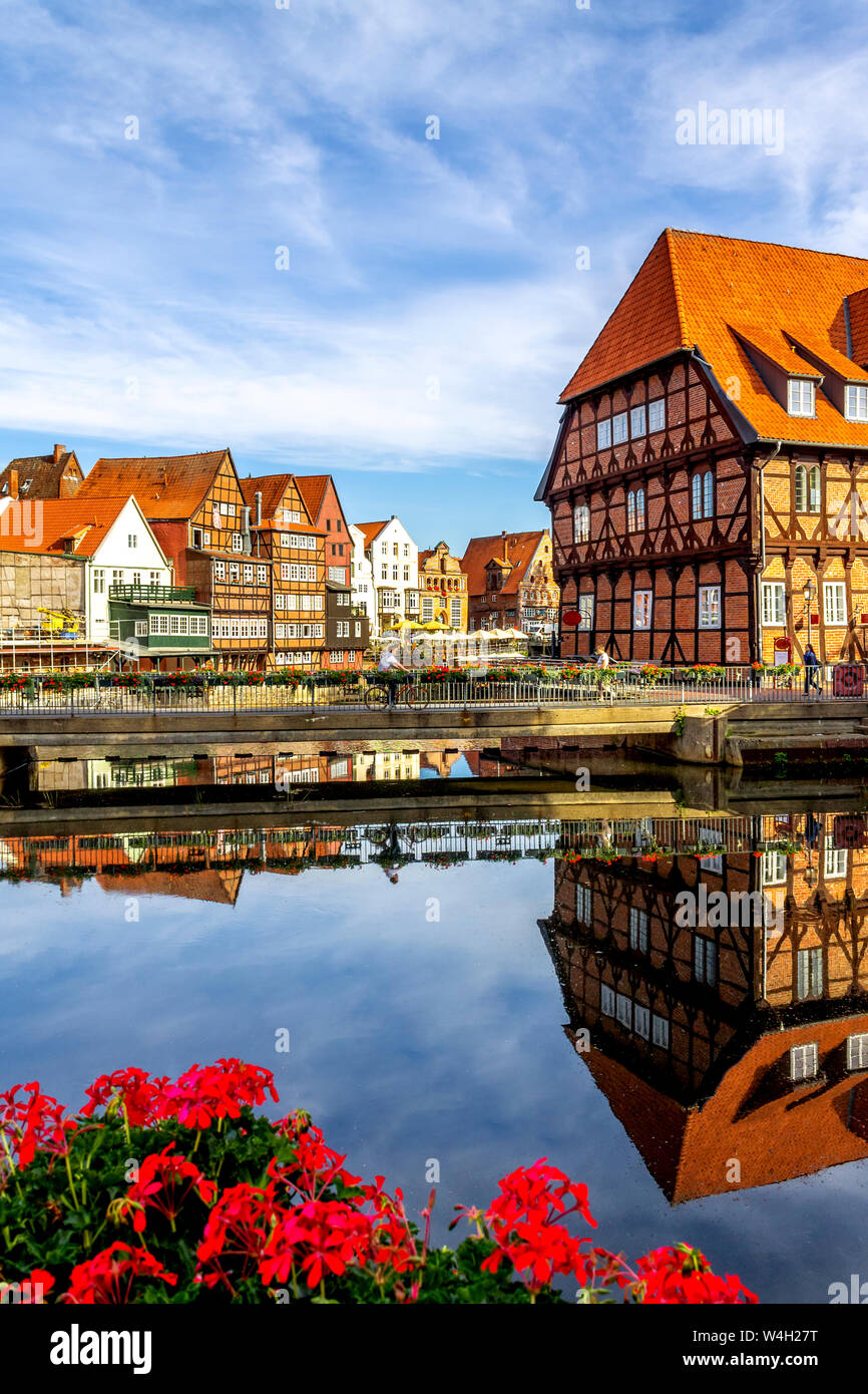 Half-timbered houses at old harbour, Lueneburg, Germany Stock Photo